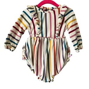 Ruffle Butts Long Sleeve Bubble Romper Rainbow Stripe 12-18 Months